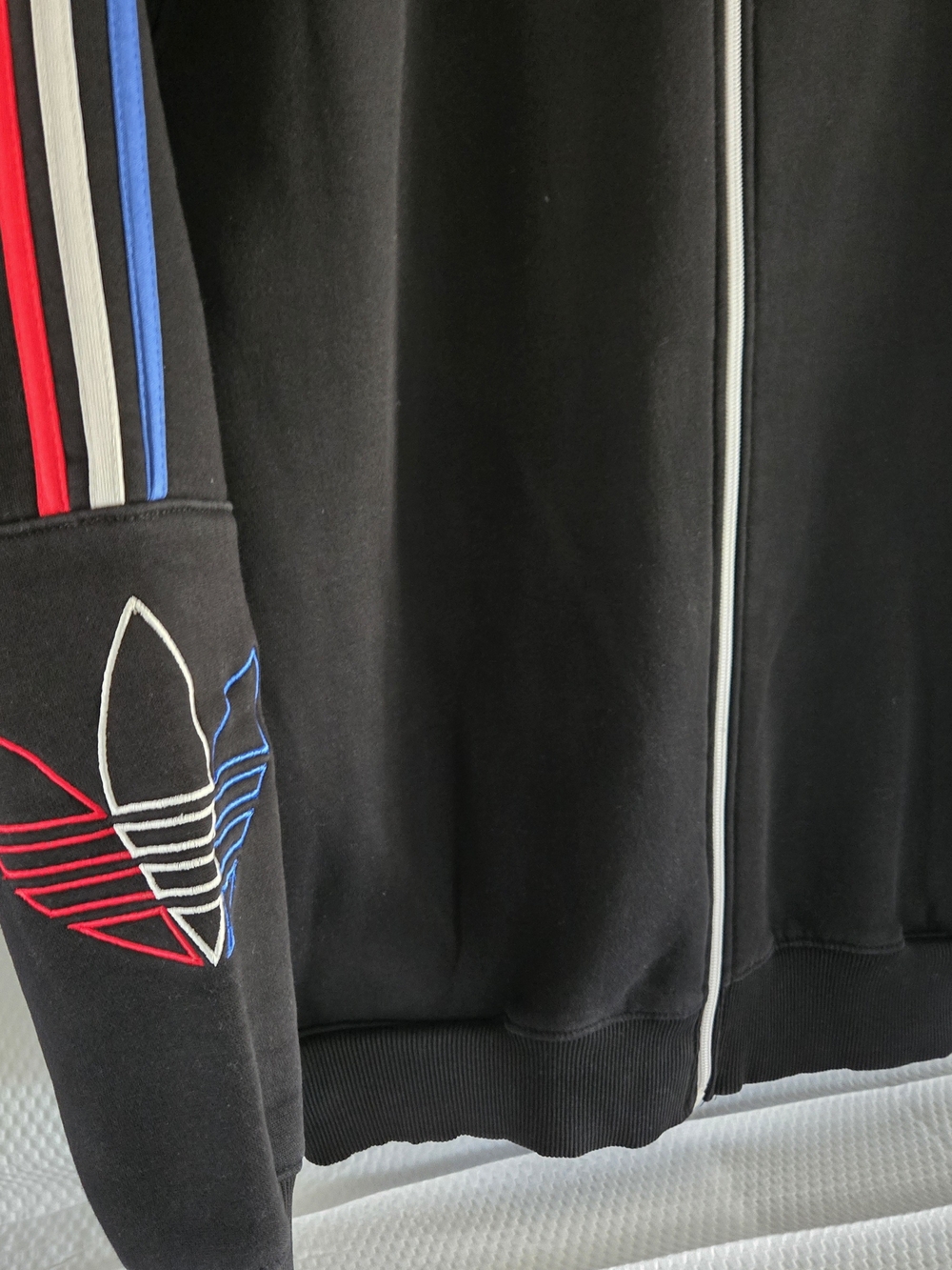 Adidas Black Track Jacket with Blue & Red Stripe Detailing - Picture 6 of 14